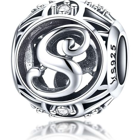 Pendentif Femme Charme Lettre de l'Alphabet AZ Initiale en Argent Sterling 925 Perles Correspondantes (Lettre S), (1/5)