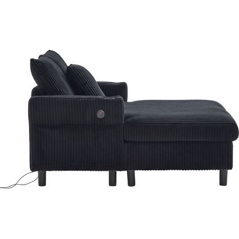 CHICFURN Chaise longue 142x128x85 cm de terciopelo acanalado negro con USB, LED y portavasos (1/5)