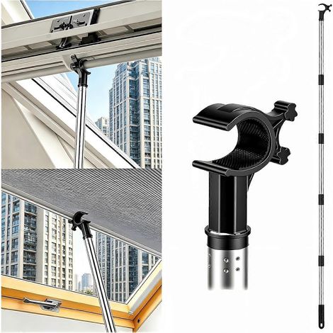 Perche d'ouverture de fenêtre améliorée, 1,84 m, compatible avec les fenêtres de toit Velux GGL et GGU, pour fenêtres coulissantes verticales et horizontales, trappe de grenier réglable en plusieurs p (1/5)