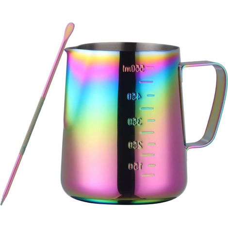 Regenbogenfarbener Milchaufschäumer, Kaffeekännchen, Barista-Werkzeug, Edelstahlbecher, Espresso-Zubehör, Latte-Art-Dampfset (600 ml/20 oz) (1/5)