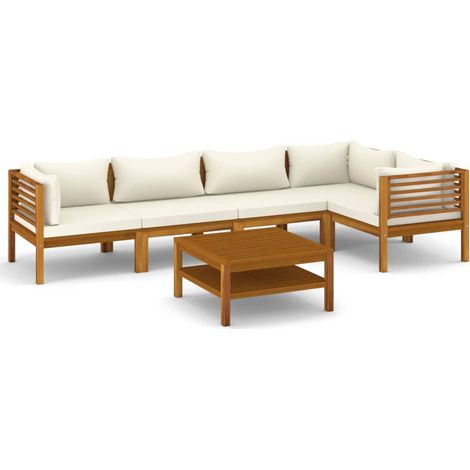 Mobili da giardino mobili da esterno Set di mobili da 6 pezzi con cuscino color crema in legno massello di acacia 020016625