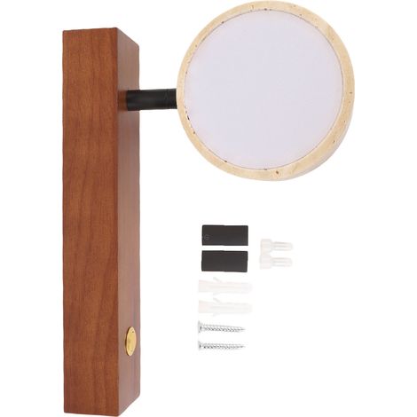 Applique murale pivotante en pierre avec interrupteur, lumière LED chaude, angle réglable, style industriel rustique, couleur noyer, idéale pour la lecture de chevet. (1/5)