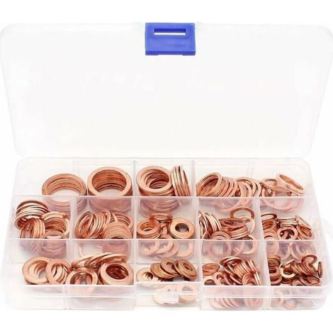 300 rondelles en cuivre M5-M20, jeu de joints en cuivre, bague d'étanchéité, joint de rondelle en cuivre, fixations, assortiment en boîte de rangement (12 tailles) 56 (1/5)