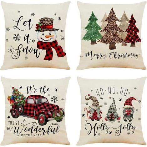 Housse de Coussin - Noël - 4PCS - Lin - 45x45cm - Imperméable et Anti-taches blanc cassé blanc HOUSSE DE COUSSIN (1/4)