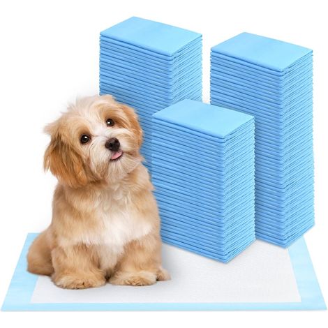 Lot de 100 protections pour déjections canines, anti-fuite, 5 couches, surface à séchage rapide, taille classique, pour chiens et chiots, Bleu (1/5)
