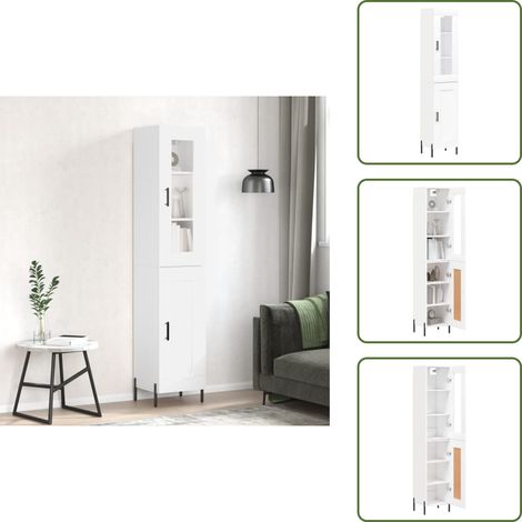 Credenza in legno multistrato - vidaXL Credenza Bianca 34,5x34x180 cm in Legno Multistrato - Credenza con piedini in ferro