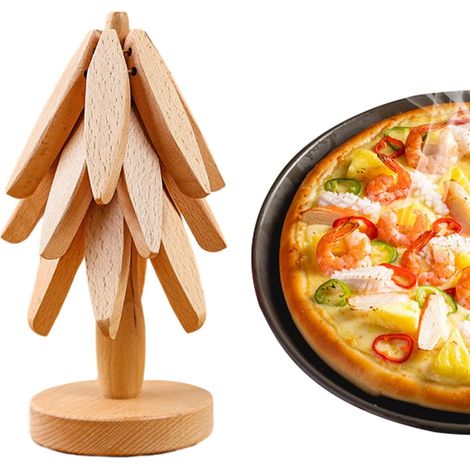 Tapis de Dessous de Plat Pliant en Bois - Tapis de Table en Bois Anti-brûlure - Dessous de Plat en Anti-brûlure pour casseroles Chaudes, protégez Votre Table et Vos comptoirs de Cuisine (1/5)