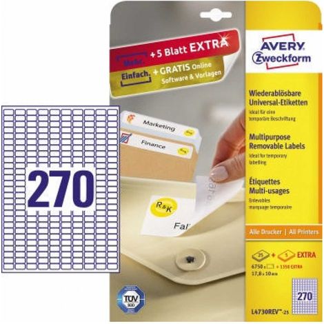 Universaletikett 17,8 x 10 mm (B x H) wieder ablösbar Papier weiß 8.100 Etik./Pack. (1/5)