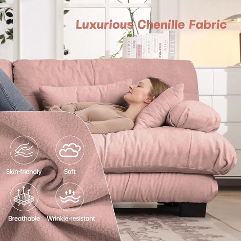 Canapé d’angle modulable luxueux – En L, canapé‑lit profond, pouf, velours côtelé chenille rose – Douceur et élégance rosée (1/5)
