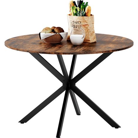 Tavolo da pranzo rotondo 120x120x76 cm, gambe a X, finitura vintage in Ferro, marrone e nero, per ambienti cucina/soggiorno