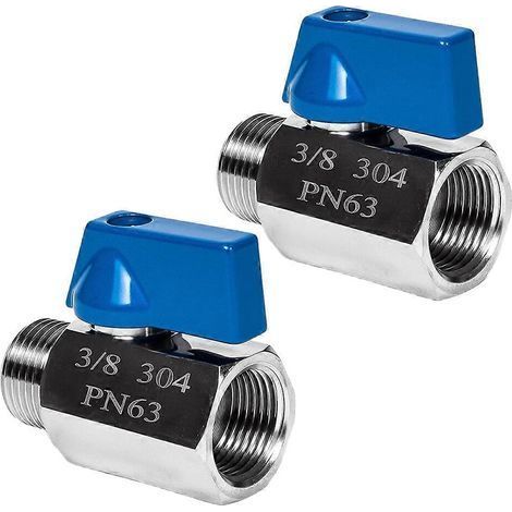 Lot de 2 mini-vannes à bille 3/8 pouce - Acier inoxydable 304, filetage NPT femelle x mâle pour espaces réduits (1/5)
