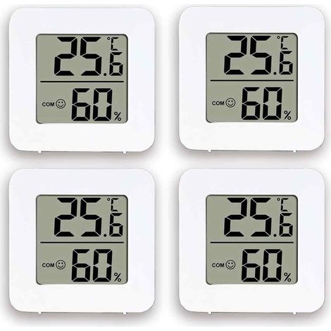 Hygromètre Intérieur - Écran LCD - Précision Température Humidité - Pour Chambre Bébé Bureau Maison - Lot de 4 (1/5)