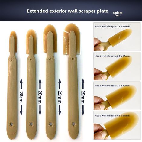 Grattoir à colle allongé – set 4 pièces bambou – grattoir caoutchouc pour verre, bordures, remplissage, pour parois extérieures (1/4)