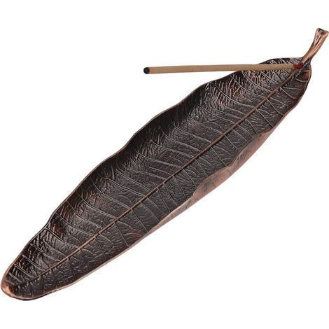 Incense Holder Metal Leaves Ash Catcher 26cm Long Incense Burner (Antique)- (1/5)