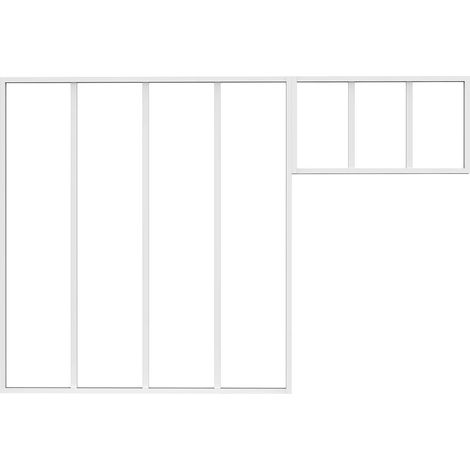 Vetrata atelier con sopraluce L120 x H130 + L73 x H40 cm Bianco in Alluminio termolaccato - BAYVIEW