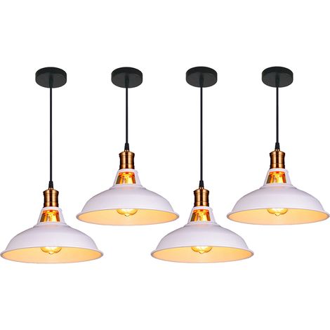 Pendelleuchte Lampenschirm Retro Hängelampe aus Metall Edisen E27 Lampe für Loft Esszimmer Wohnzimmer Flur Weiß - 4PCS