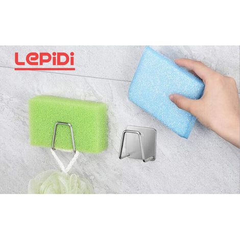 4 Pièces Porte Évier Éponge, Porte Éponge de Cuisine, Porte Éponge Adhésif, Crochet Évier Éponge, Sans Perçage Acier Inoxydable Étanche Porte-Évier Éponge pour Évier de Cuisine, Cuisine, Récureur (1/5)