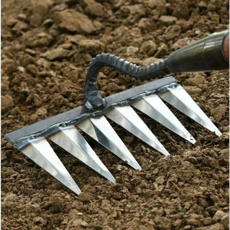 Râteau à chaume en métal pour jardinage et désherbage – Râteau à dents en métal robuste, déchaumage, désherbage, râteau de surface, (1/3)
