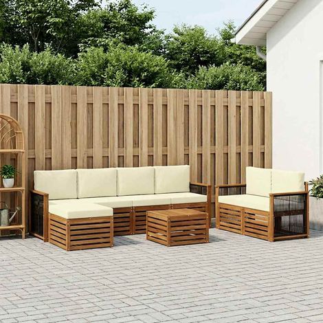 vidaXL Outdoor-Sofagarnitur 7 pcs Natur und Creme Massivholz Akazie (1/5)