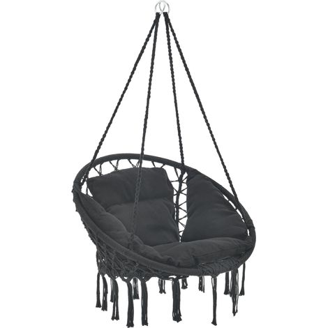 Hängesessel Kailua Max. 150 kg Indoor Outdoor mit Kissen Schwarz casa.pro