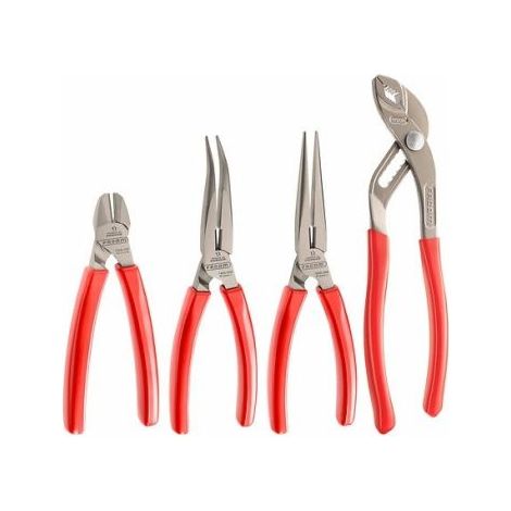Facom – Jeu de 4 pinces mécaniques série G – Pince multiprise, pince coupante diagonale, pince 1/2 ronde coudée – Becs fins striés pour précision (1/8)