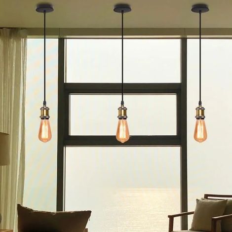 U-Do 3Pièces Vintage Plafonnier Lustre Suspension luminaire Antique E27 Culot de Lampe Edison de Douille Bronze (1/4)