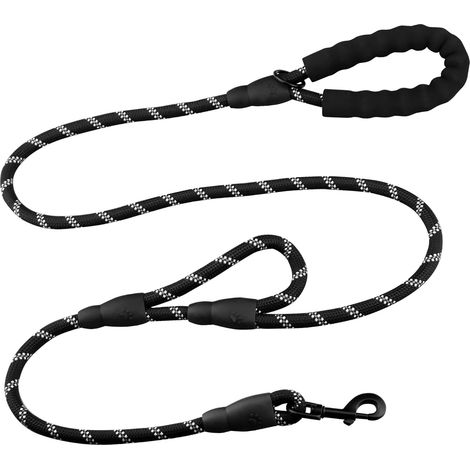 Ahlsen Hundeleine, 180 cm, robuste Hundeleine mit Doppelgriff und reflektierenden Drähten für kleine, mittelgroße und große Hunde beim Gehen und Laufen (schwarz) (1/5)