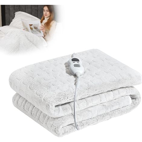 Electric Heated Blanket 152  127cm, Flannel Heating Pad with Auto Shut-Off, 6 Fast Heating Levels, 8-Hour Timer, Machine Washable(White) (1/5)