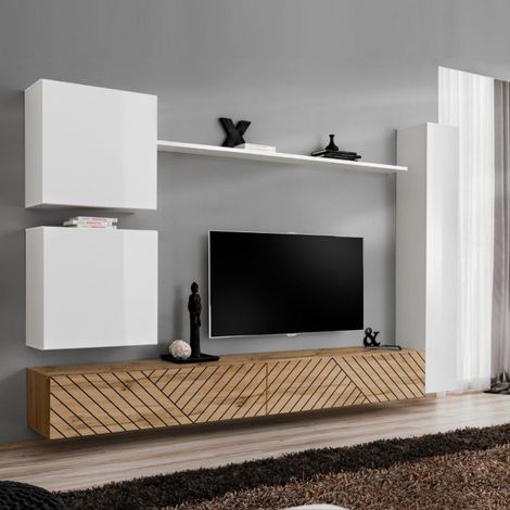 Ensemble Meuble TV "Switch Lamel VIII" 280cm Naturel & Blanc (1/5)