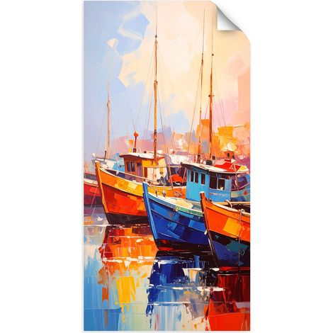 Selbstklebendes Poster – Wandsticker Bunte Boote im Hafen 50x100 cm (1/3)