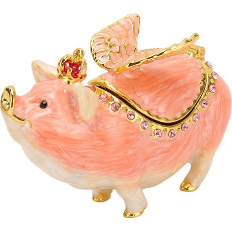 Bewegliche Metall-Schwein-Schmuckfigur – Dekorative Schmuckschatulle für Ringe und Ohrringe (1/5)