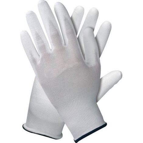 10 Guantes de nailon tricotados recubiertos de poliuretano en la palma, talla 9