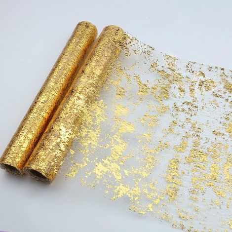 Tischläuferrolle in Gold (2 Stück) 5,5 m Pailletten Glitzerstoff für Hochzeits und Partydekoration (1/5)
