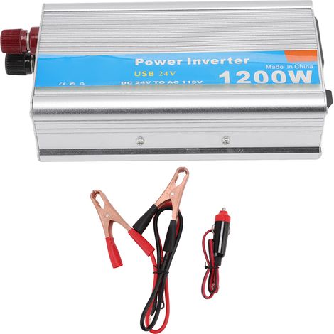 Onduleur 1200W DC 24V AC 110V, convertisseur en alliage d'aluminium argenté, panneau solaire pour voiture et maison (1/5)