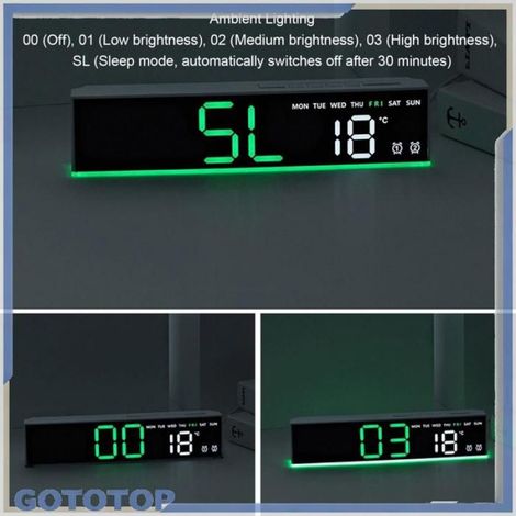 Réveil LED - Affichage Grand Écran Numérique - Bureau Chambre - 220 x 30 x 50 mm - 2 Piles AA - 1 Pièce (1/5)