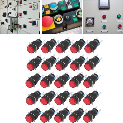 Interrupteur à bouton-poussoir miniature BERM/BEM-LA16-11DS-Y, rond, 16 mm, instantané, autobloquant, avec témoin lumineux, 220 V, lot de 25, rouge (1/5)