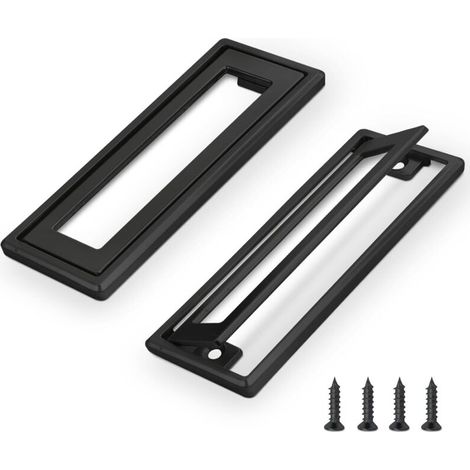 Lot de 2 poignées de porte encastrées carrées noires, 4,53 x 1,77 pouces, pour armoires et tiroirs, en alliage de zinc, pour trappe en métal, plates (1/5)