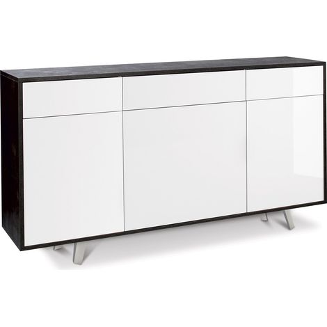 Mobile 3 Ante 3 Cassetti 164x92x41 cm Ossido Nero/Bianco Lucido (1/2)