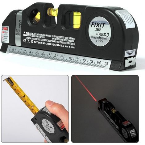Laser-Wasserwaage, vielseitiges Laser-Messgerät, 2,5 m, Maßband, Standard- und metrisches Maßband