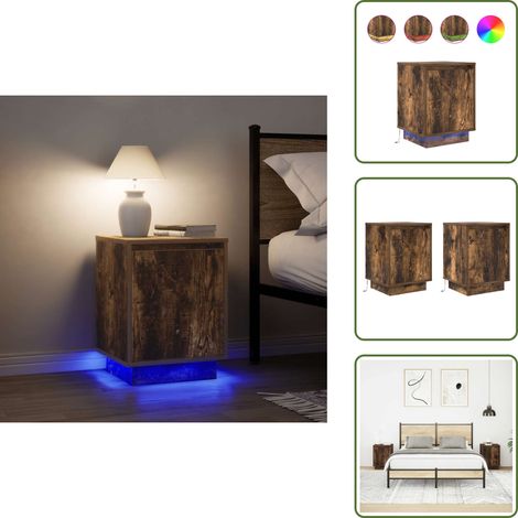 Nachttische mit LED-Leuchten 2 Stk. Räuchereiche 38x34x50 cm - Nachttisch - Nachttische - Nachttischschrank - Nachtschrank (1/5)