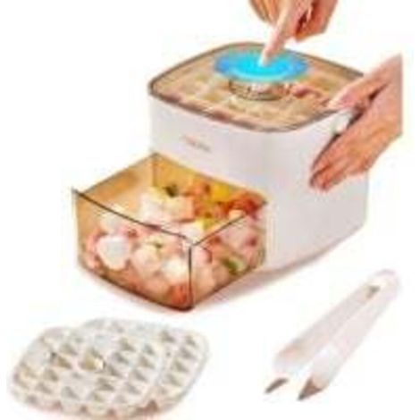 Vassoio per cubetti di ghiaccio con coperchio, in silicone alimentare (con contenitore), 48 scomparti a doppio strato, facili da rimuovere, per raffreddare caffè, tè, cocktail e whisky (beige)