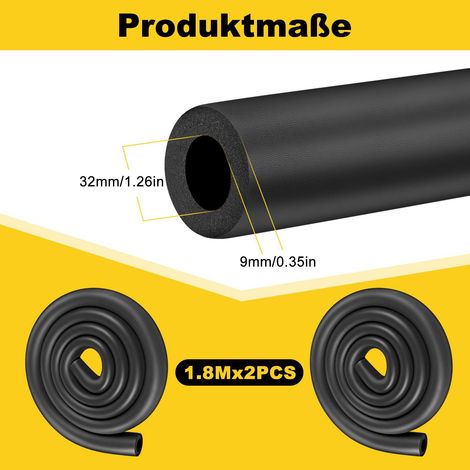 Isolamento in gomma per tubi, 1,8 m, isolamento per tubi, schiuma morbida, nero, per isolamento di tubi, attrezzature per il fitness, tubo di rame (diametro 19 mm, 2 pezzi)