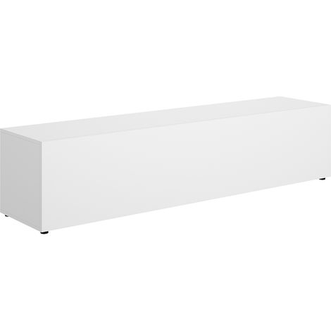 Meuble TV bas avec portes abattantes, coloris blanc - Hauteur 42 x Longueur 180 x Profondeur 41,5 cm (1/5)