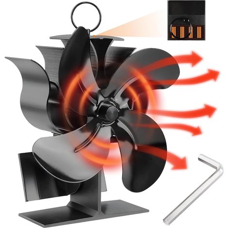 Ventilador de Chimenea, 4 Aspas Ventilador de Estufa, Estufa de Lena Silencioso no Eléctrico para Madera/Leña/Chimenea (1/5)