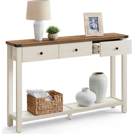 Table Console avec 3 Tiroirs et Étagère, 120 x 24 x 76 cm (1/5)