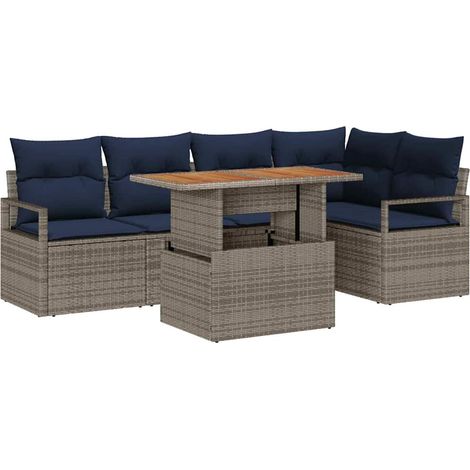 Set da Pranzo per Giardino con cuscino 6 pcs Grigio e Blu Navy vidaXL