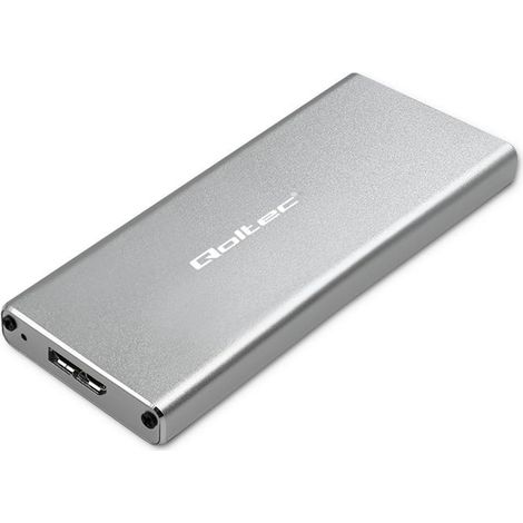 Boîtier/emplacement SSD Qoltec M.2  SATA  NGFF  USB 3.0  Vitesse ultrarapide de 5 Gbit/s  2 To  Argent (1/5)