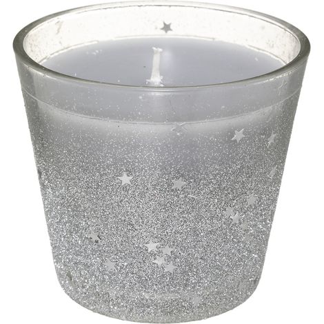 Bougie Argent dans un Pot en verre pailleté et étoilé 190G - Feeric Christmas