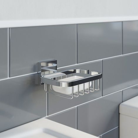 Bathroom WC Soap Dish Holder Chrome Square Wall Mounted Stylish Modern (1/4)