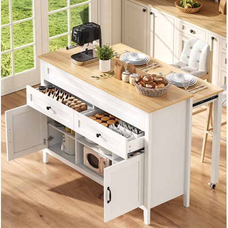 Kücheninsel 120 x 40–76 x 92 cm aus MDF in Weiß/Natur mit ausziehbarem Tisch – MEUBLIV (1/5)